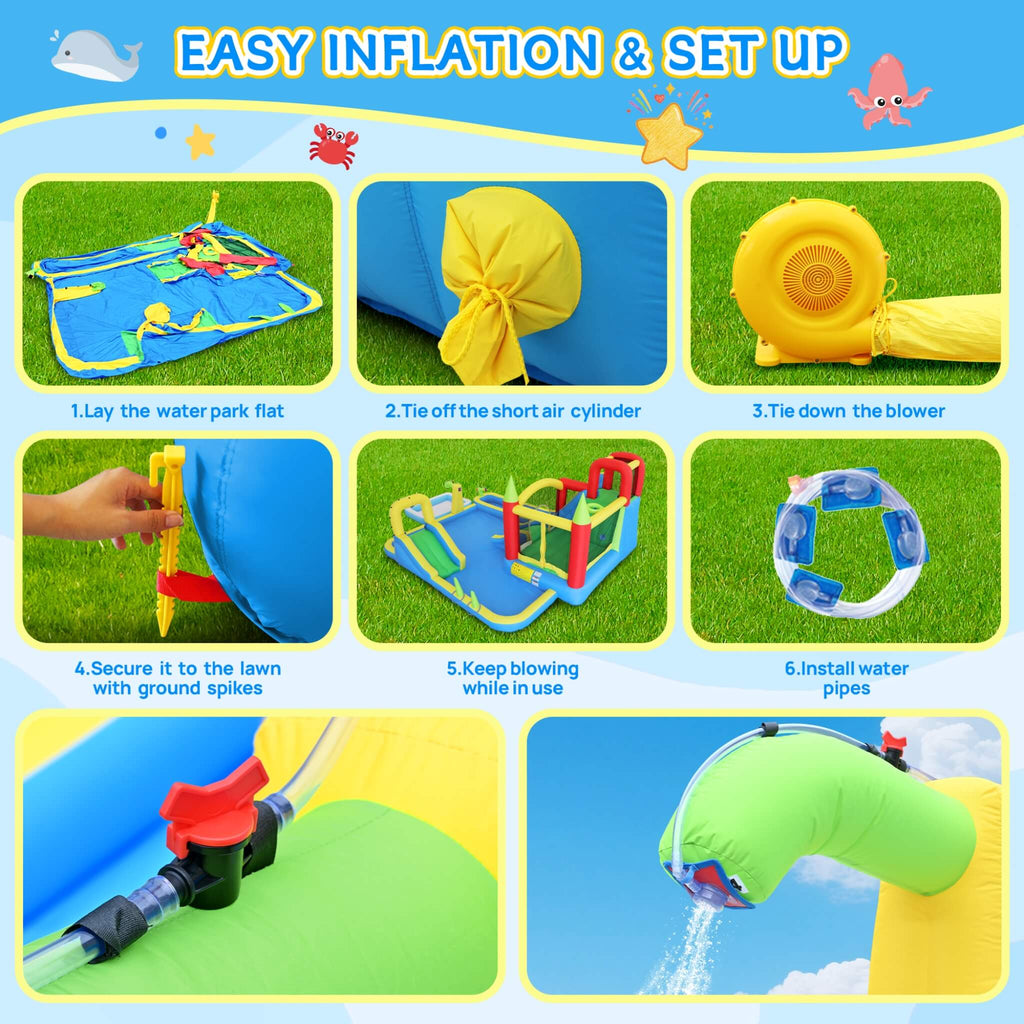 Large 11-In-1 Inflatable Water Park With Slides, Pool, Climbing Wall, And Bounce House (SAK70491)