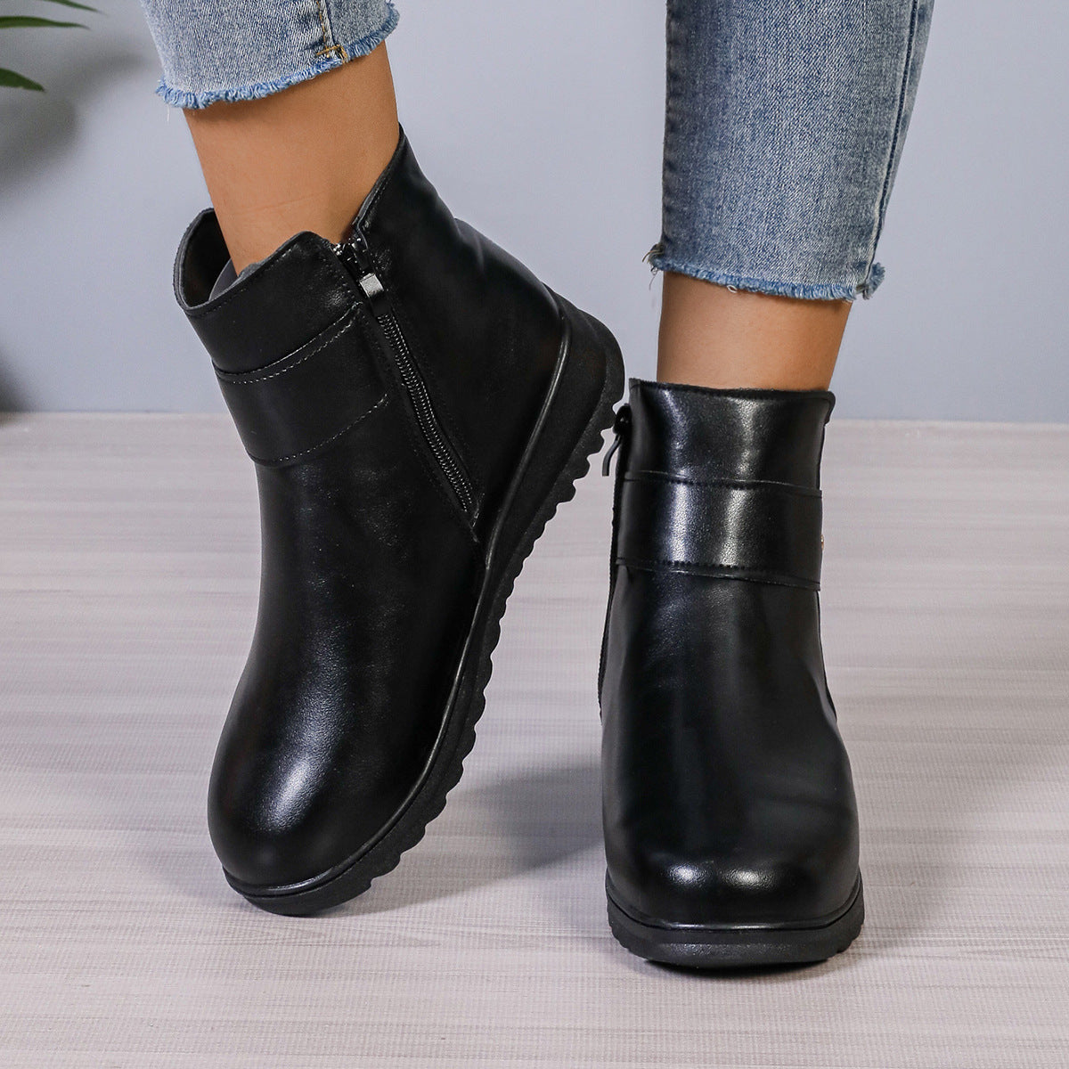 Winter Fleece Boots With Side Zipper