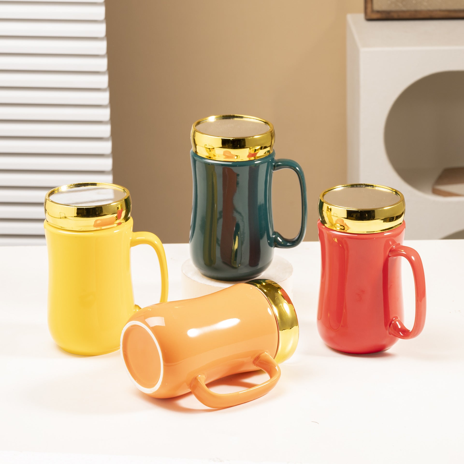 Simple Glaze Glossy Color Ceramic Mirror Mug Creative Home Couple Water Cup