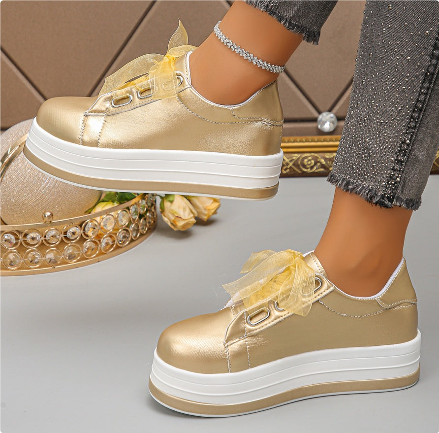 Casual Women Shoes. Lace-up Flat Round Toe Platform