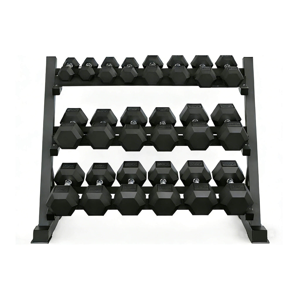 Rovix 450-Pounds Rubber Hex Dumbbell Set With Rack (SAK90714)
