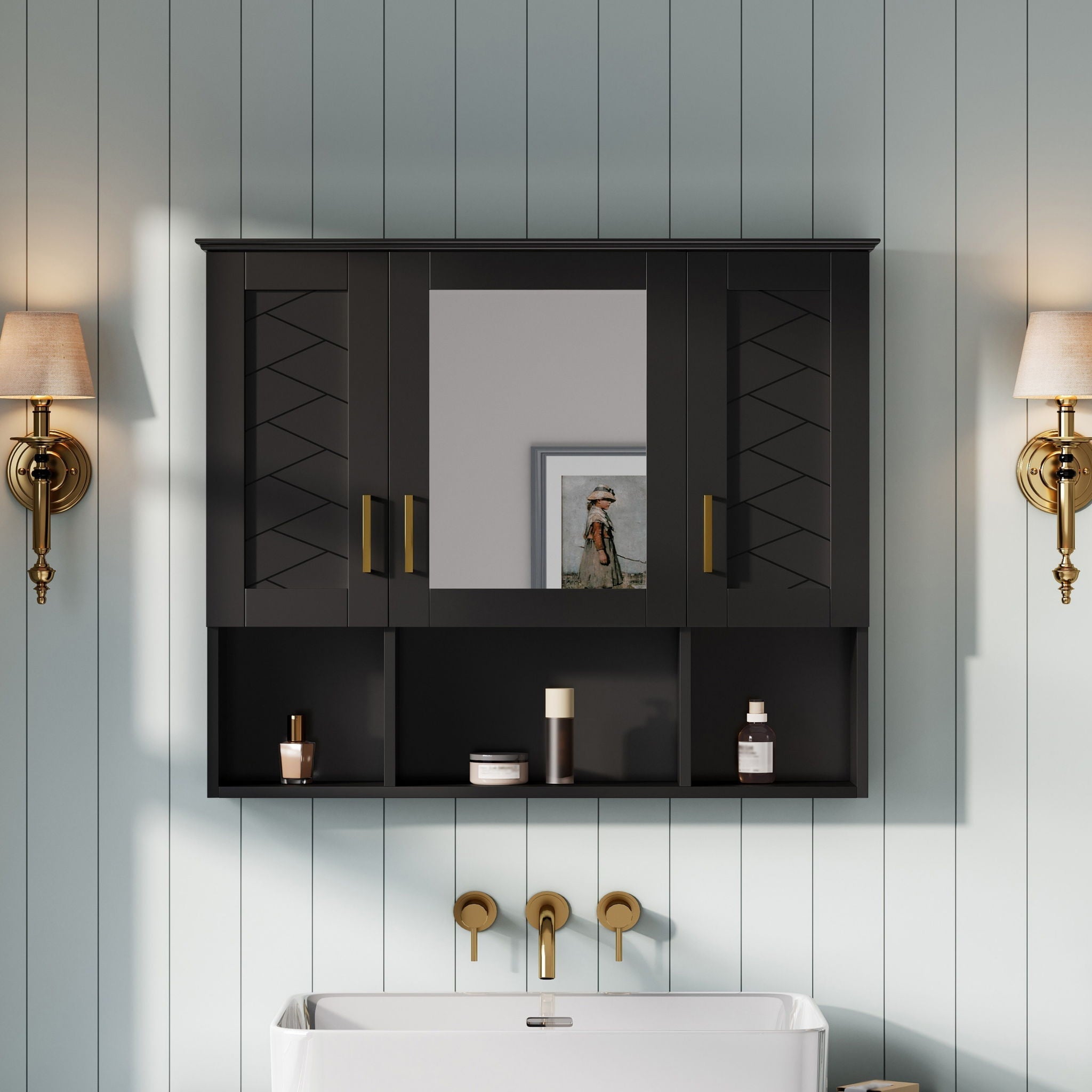 Modern Wall Mounted Medicine Cabinet With Adjustable Shelves, Soft Close Doors, High Define Mirror