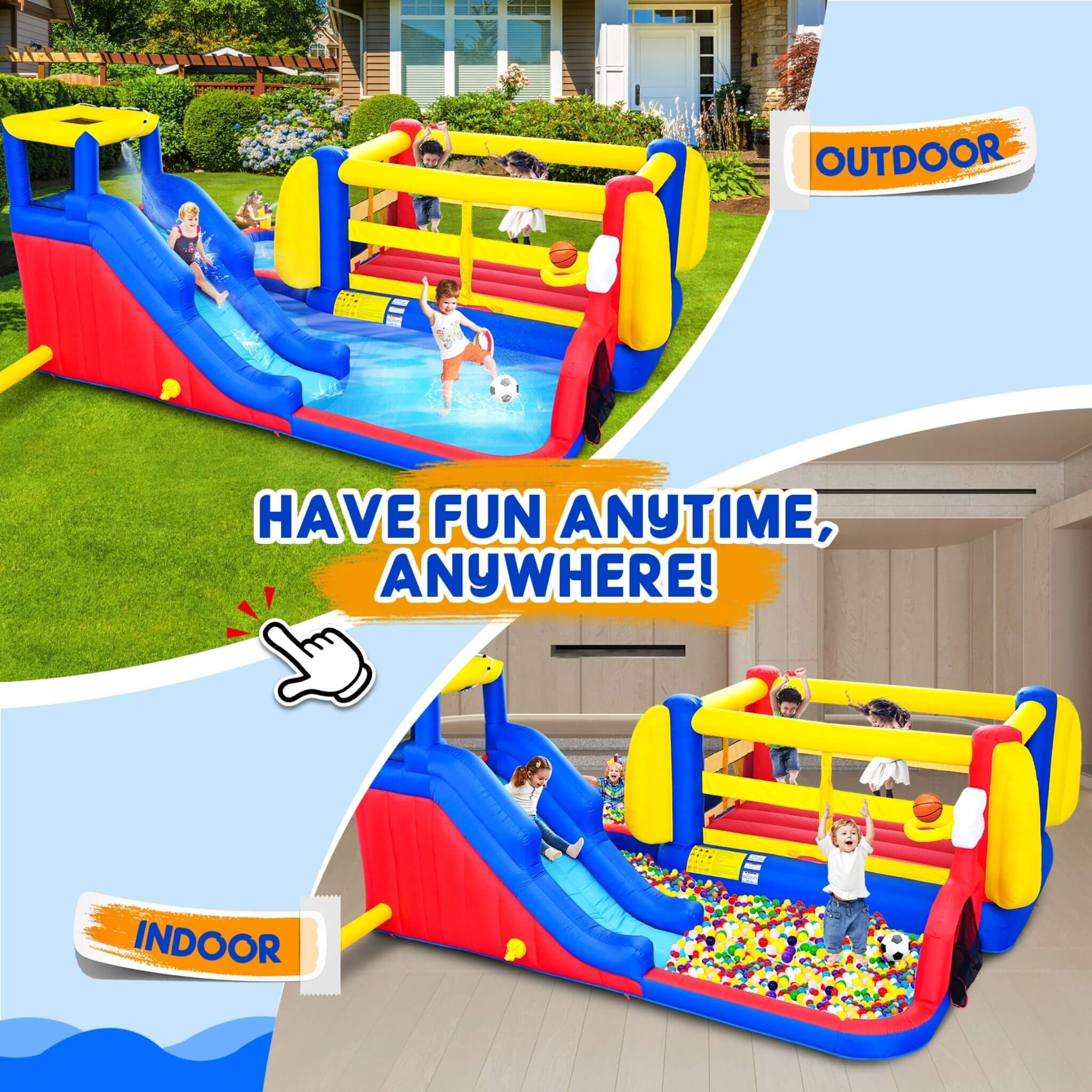 7-in-1 Inflatable Water Park with Slide, Pool, And Bounce House (SAK74216)