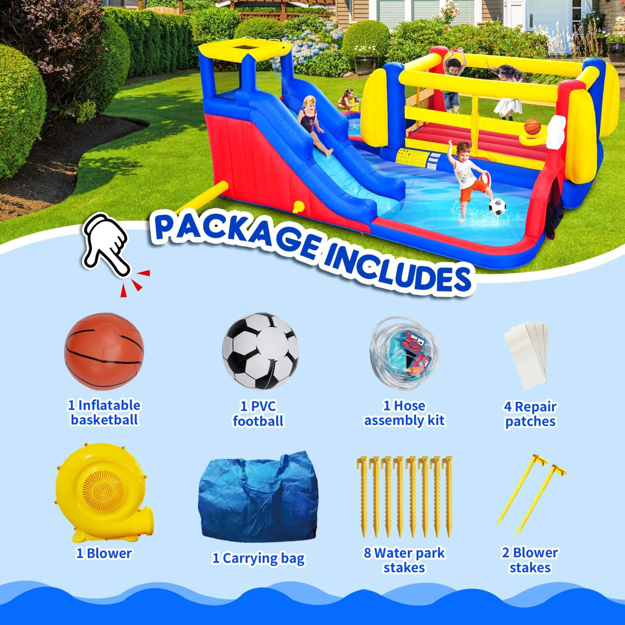 7-in-1 Inflatable Water Park with Slide, Pool, And Bounce House (SAK74216)