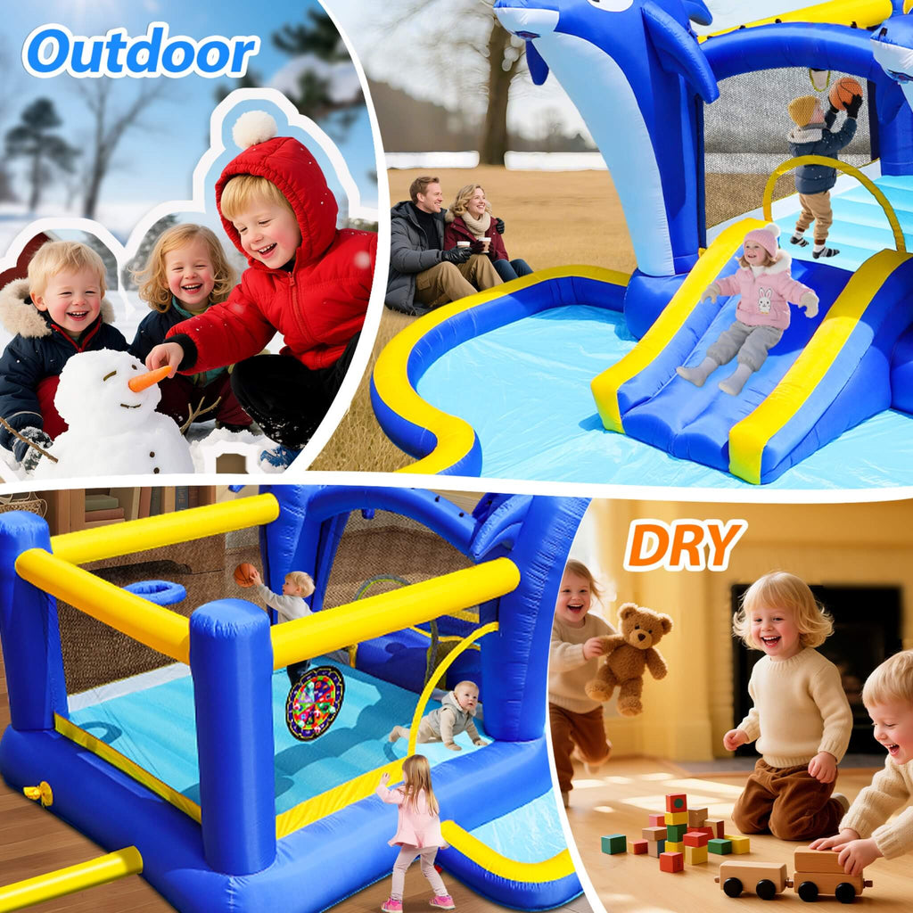 8-In-1 Inflatable Water Park Bounce House with Sprinkler, Water Gun, And Basketball Hoop (SAK38152)