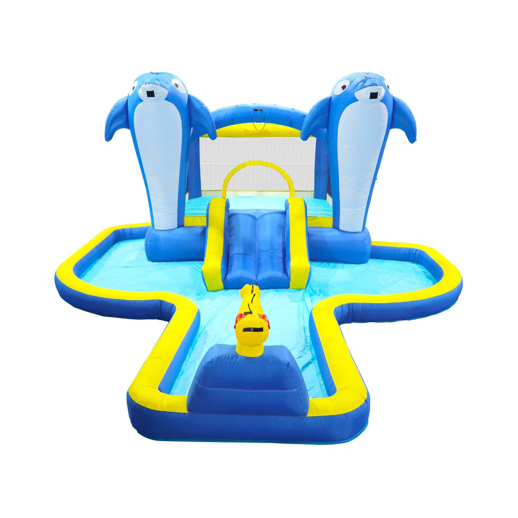 8-In-1 Inflatable Water Park Bounce House with Sprinkler, Water Gun, And Basketball Hoop (SAK38152)