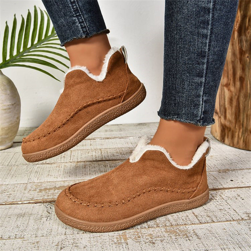 Fashion V-cut Plush Ankle Boots Solid Suede Cotton Shoes For Women