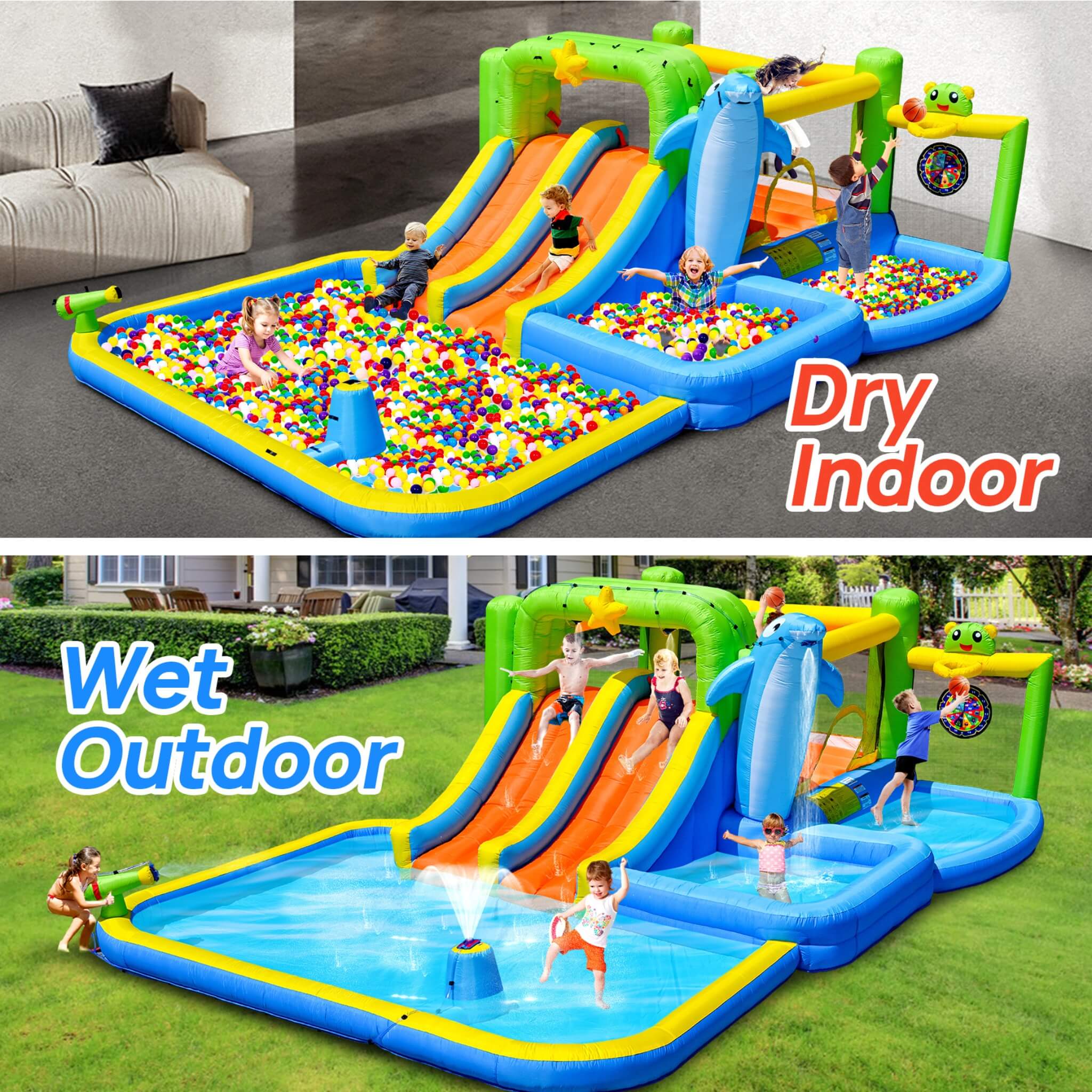 9-In-1 Inflatable Bounce House With Pool, Sprinkler, And Water Gun (SAK98154)