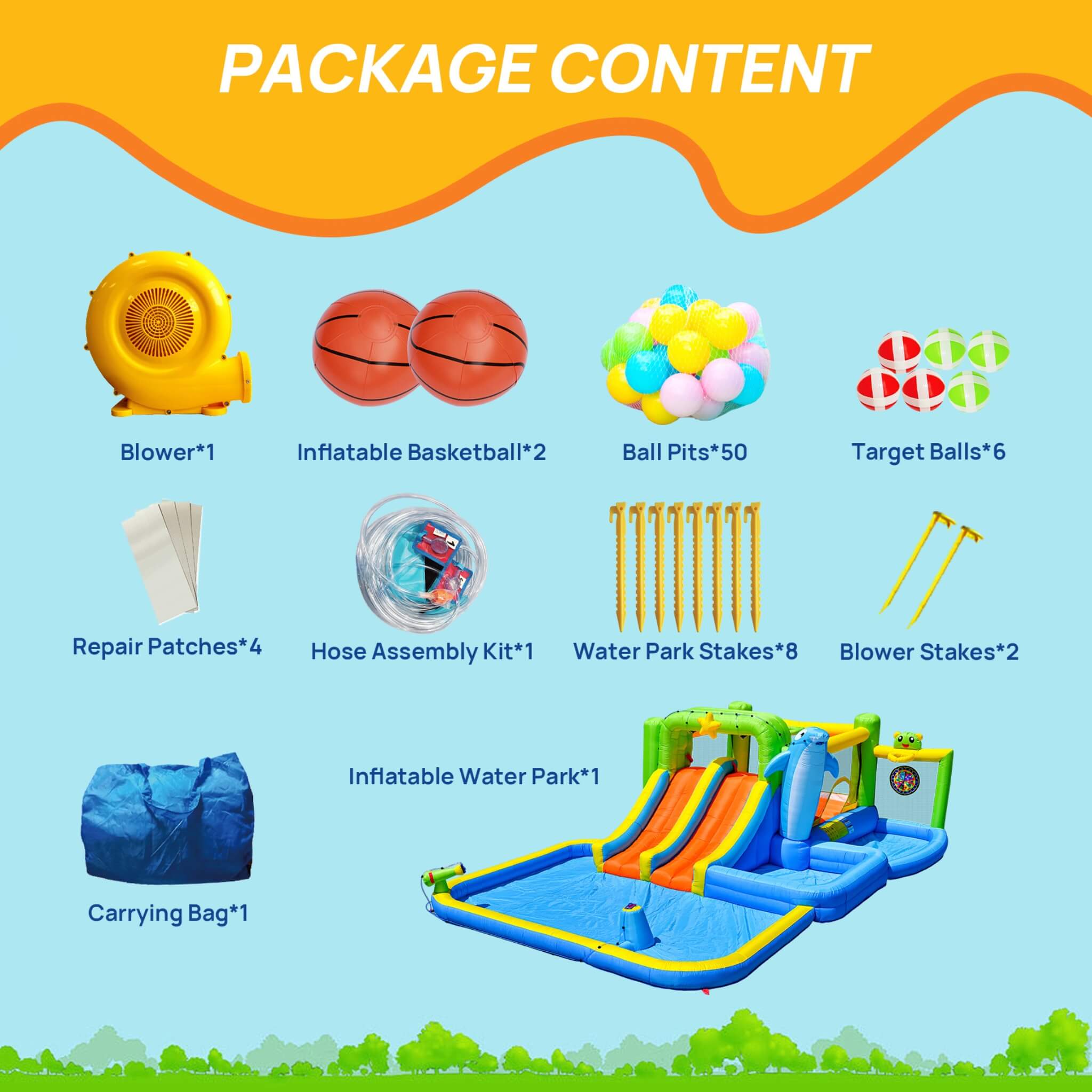 9-In-1 Inflatable Bounce House With Pool, Sprinkler, And Water Gun (SAK98154)