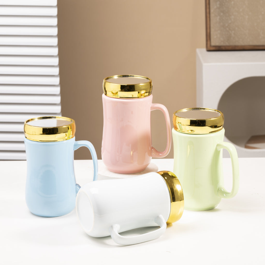 Simple Glaze Glossy Color Ceramic Mirror Mug Creative Home Couple Water Cup