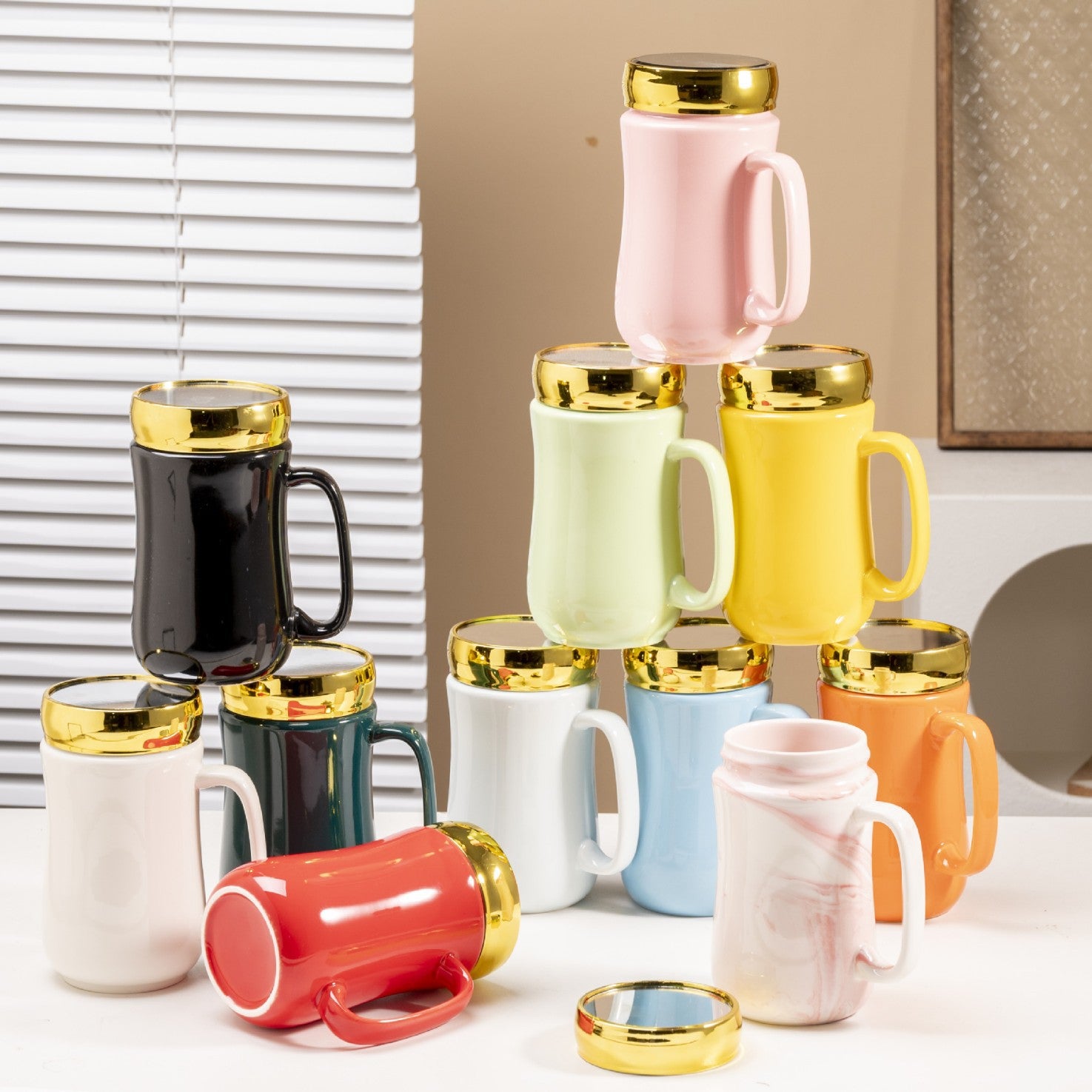 Simple Glaze Glossy Color Ceramic Mirror Mug Creative Home Couple Water Cup