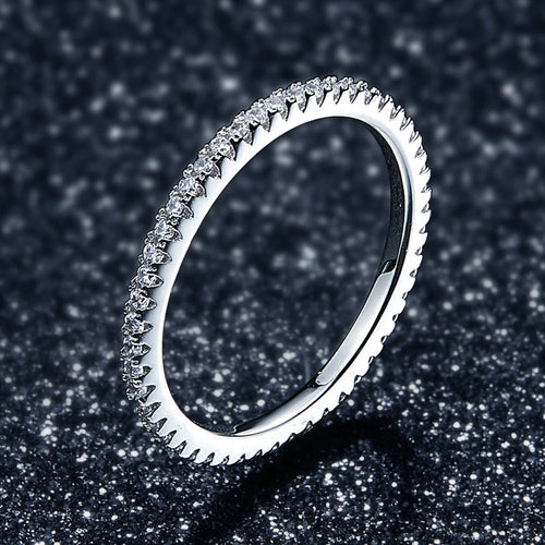 925 Sterling Silver Platinum Plated CZ Pavé Setting Ring Size 5.0 for Women