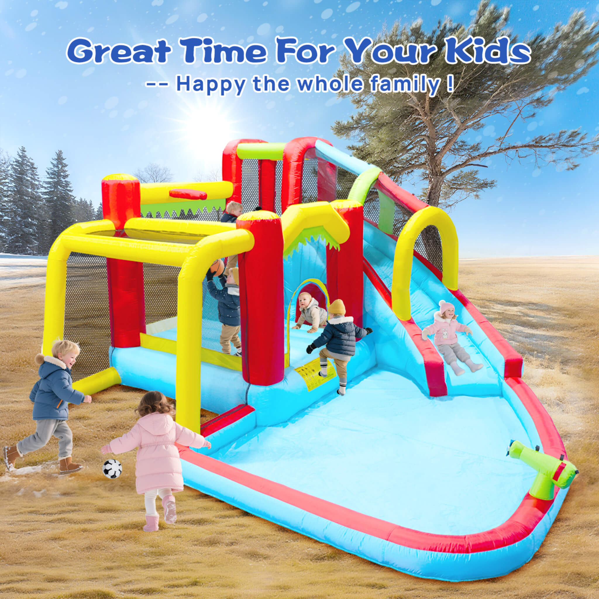 Large 7-In-1 Inflatable Water Slide Bouncer Pool With Climbing Wall (SAK60841)