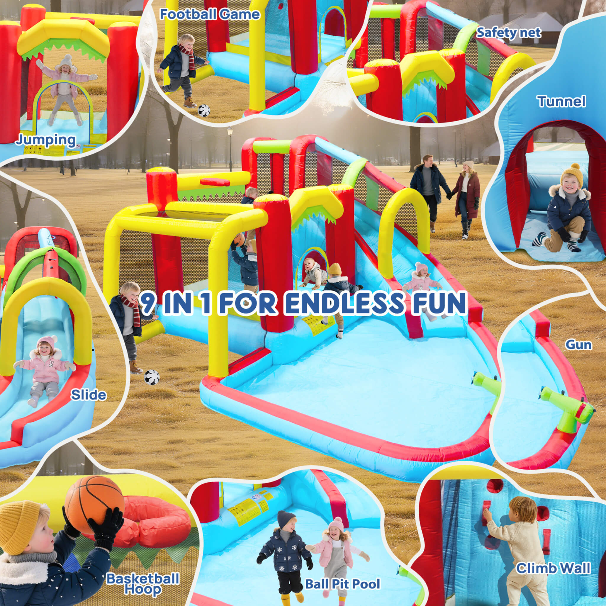 Large 7-In-1 Inflatable Water Slide Bouncer Pool With Climbing Wall (SAK60841)